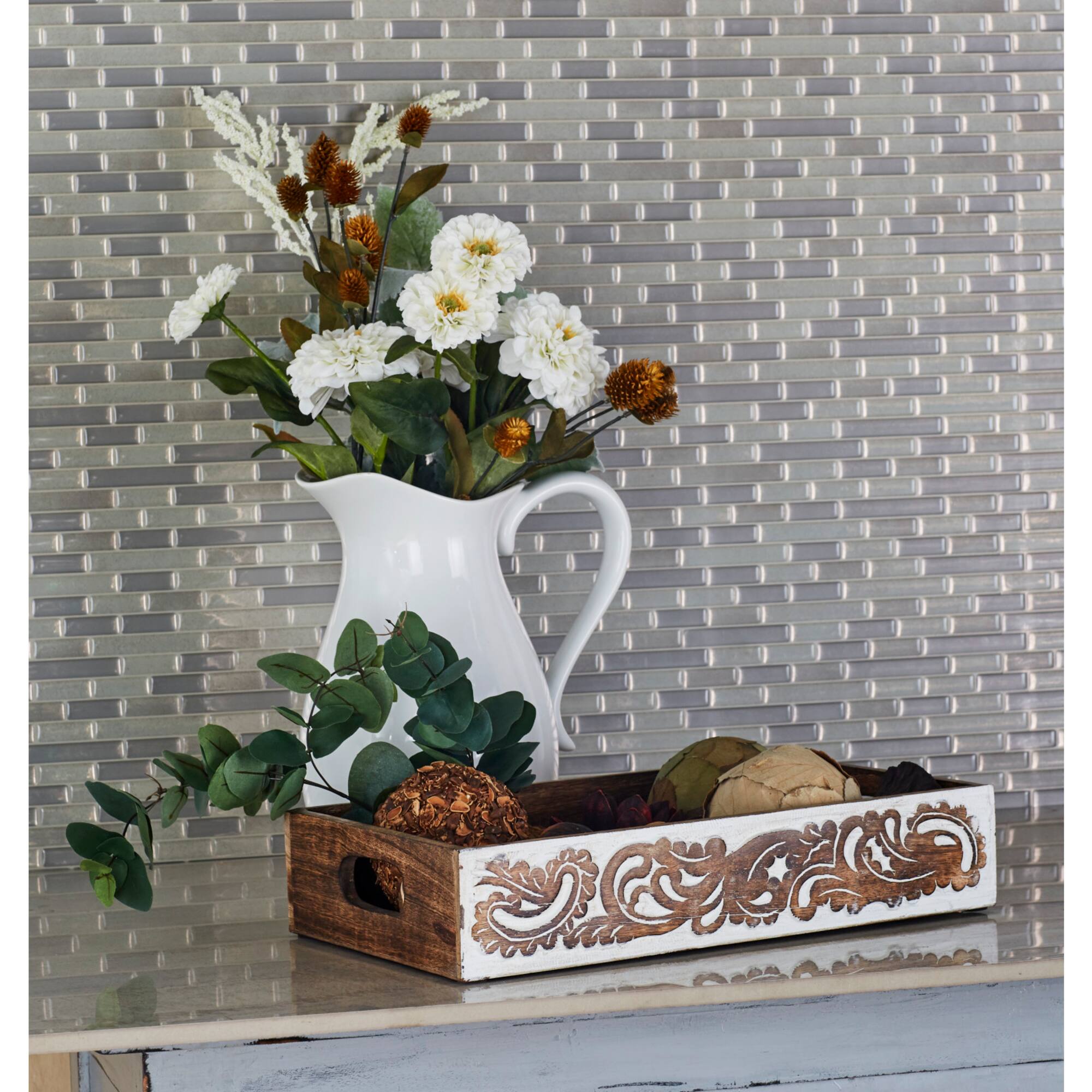 Brown Mango Wood Traditional Tray Set